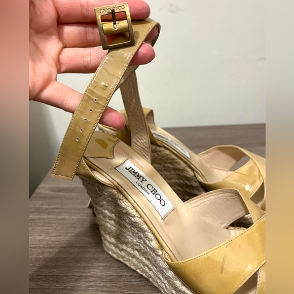 Jimmy Choo Phoenix Espadrille Wedges Patent Leather Nude Size 10 - Picture 8 of 12